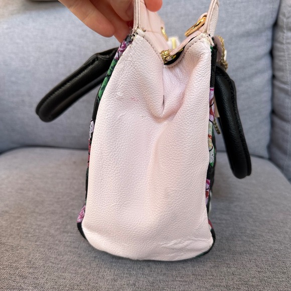 Betsey Johnson Floral Quilted Satchel Bag Pink Coquette Bow Lace Heart - Picture 7 of 9